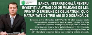 Banca Internațională pentru Investiții a atras 300 de milioane de lei, printr-o emisiune de obligațiuni, cu o maturitate de trei ani și o dobândă de 3,4% pe an 1