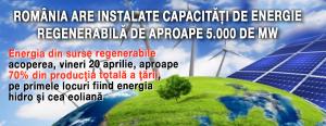 România are instalate capacităţi de energie regenerabilă de aproape 5.000 de MW 1