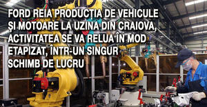 Ford reia producţia de vehicule şi motoare la uzina din Craiova, activitatea se va relua în mod etapizat, într-un singur schimb de lucru 1